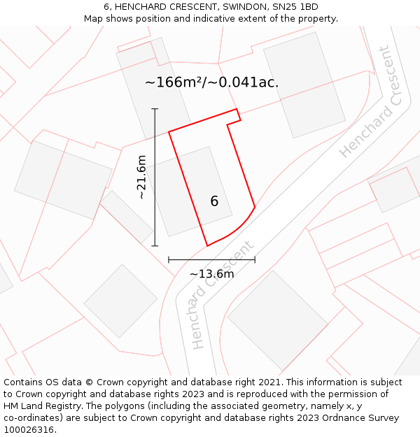 6, HENCHARD CRESCENT, SWINDON, SN25 1BD: Plot and title map
