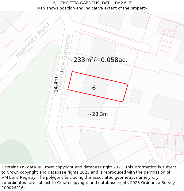 6, HENRIETTA GARDENS, BATH, BA2 6LZ: Plot and title map