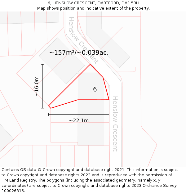 6, HENSLOW CRESCENT, DARTFORD, DA1 5RH: Plot and title map