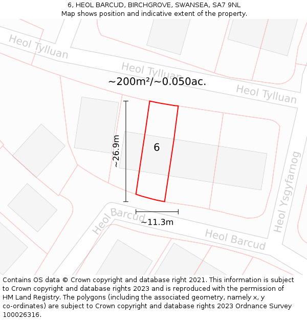 6, HEOL BARCUD, BIRCHGROVE, SWANSEA, SA7 9NL: Plot and title map