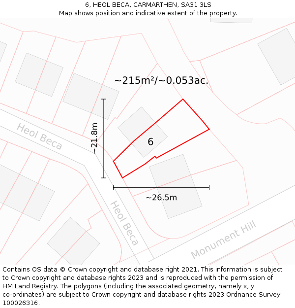 6, HEOL BECA, CARMARTHEN, SA31 3LS: Plot and title map