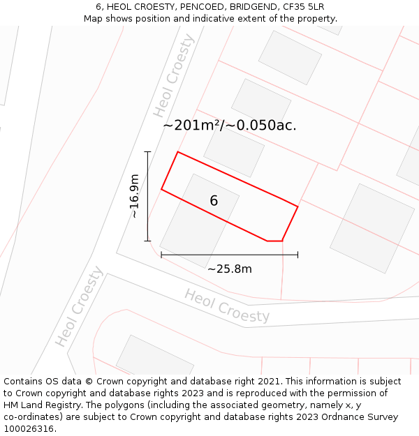 6, HEOL CROESTY, PENCOED, BRIDGEND, CF35 5LR: Plot and title map
