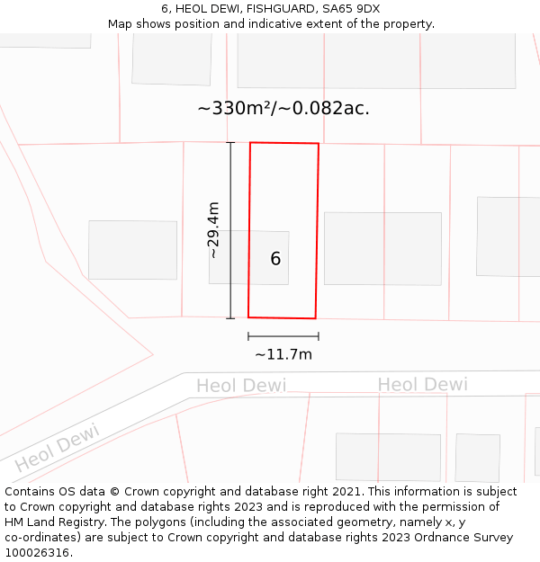 6, HEOL DEWI, FISHGUARD, SA65 9DX: Plot and title map