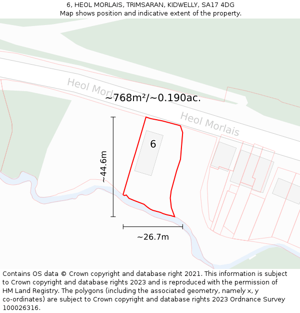 6, HEOL MORLAIS, TRIMSARAN, KIDWELLY, SA17 4DG: Plot and title map
