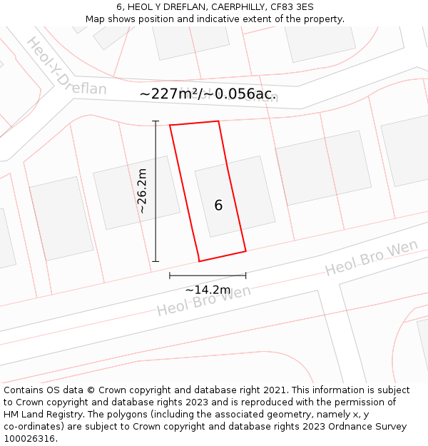 6, HEOL Y DREFLAN, CAERPHILLY, CF83 3ES: Plot and title map