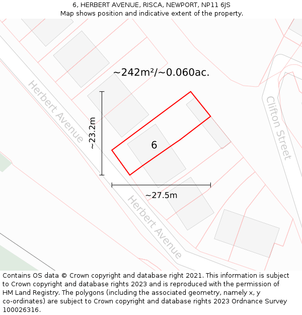6, HERBERT AVENUE, RISCA, NEWPORT, NP11 6JS: Plot and title map