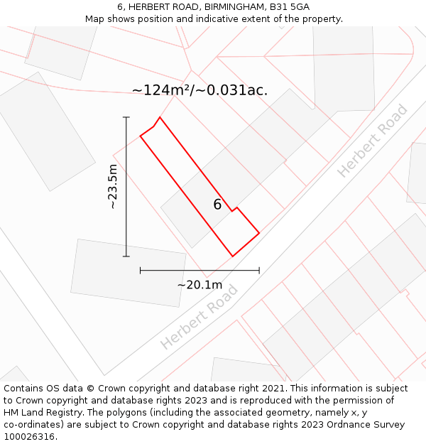 6, HERBERT ROAD, BIRMINGHAM, B31 5GA: Plot and title map