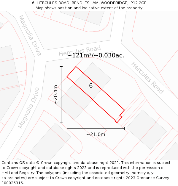 6, HERCULES ROAD, RENDLESHAM, WOODBRIDGE, IP12 2GP: Plot and title map
