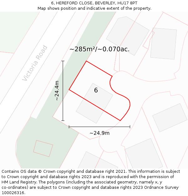 6, HEREFORD CLOSE, BEVERLEY, HU17 8PT: Plot and title map
