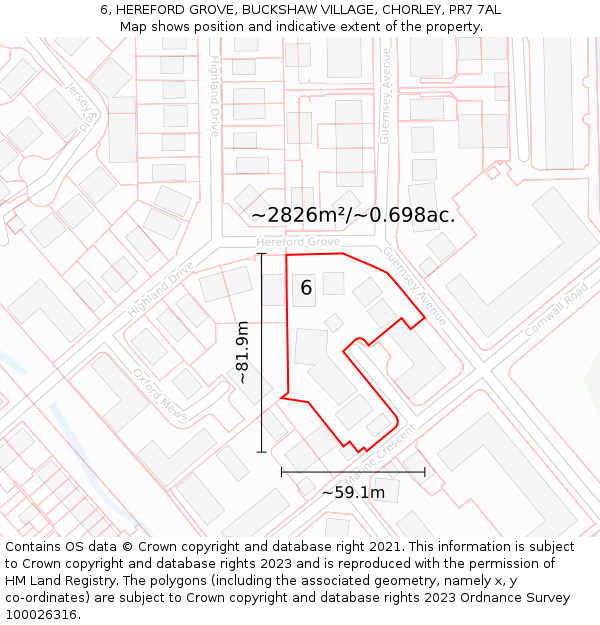 6, HEREFORD GROVE, BUCKSHAW VILLAGE, CHORLEY, PR7 7AL: Plot and title map