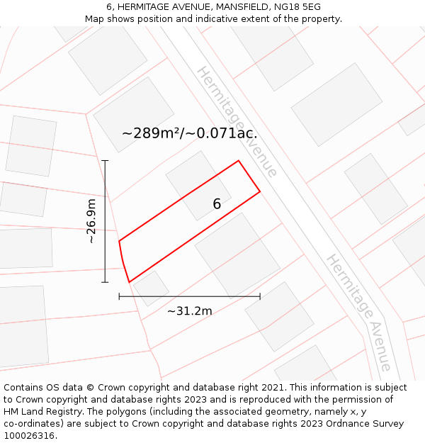 6, HERMITAGE AVENUE, MANSFIELD, NG18 5EG: Plot and title map