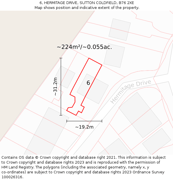 6, HERMITAGE DRIVE, SUTTON COLDFIELD, B76 2XE: Plot and title map