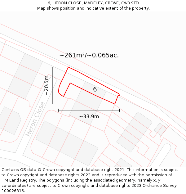 6, HERON CLOSE, MADELEY, CREWE, CW3 9TD: Plot and title map