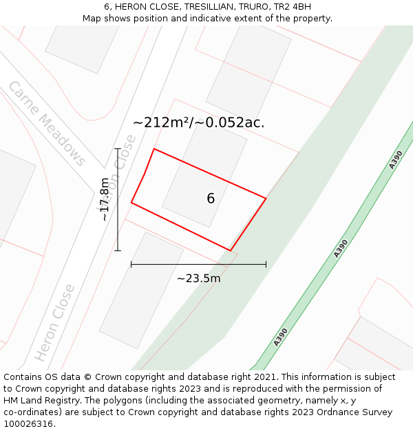 6, HERON CLOSE, TRESILLIAN, TRURO, TR2 4BH: Plot and title map