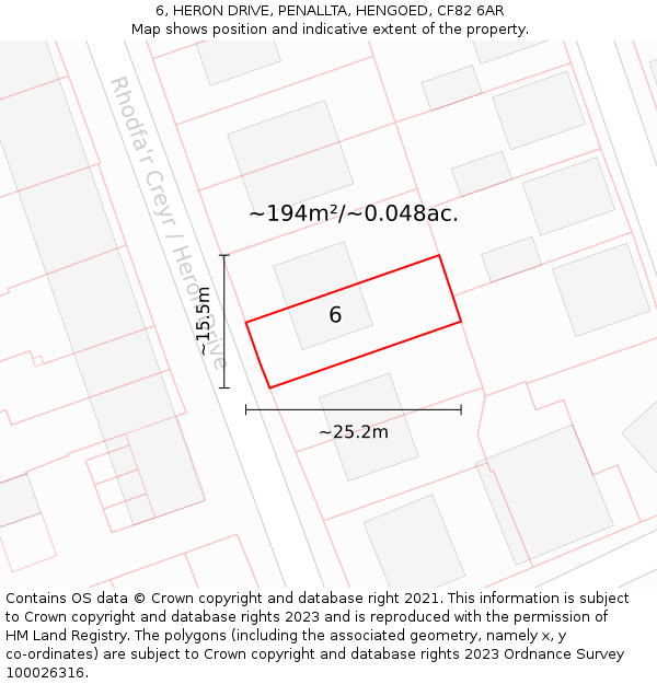 6, HERON DRIVE, PENALLTA, HENGOED, CF82 6AR: Plot and title map