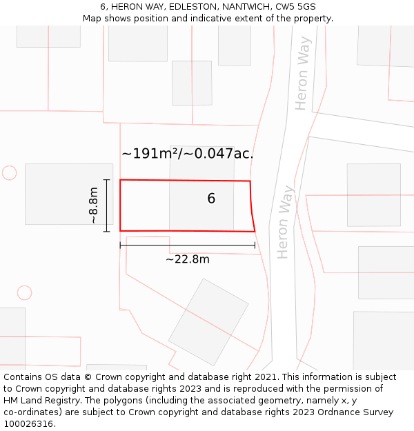 6, HERON WAY, EDLESTON, NANTWICH, CW5 5GS: Plot and title map