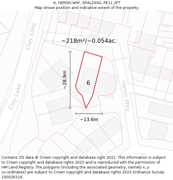 6, HERON WAY, SPALDING, PE11 2FT: Plot and title map