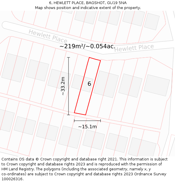 6, HEWLETT PLACE, BAGSHOT, GU19 5NA: Plot and title map