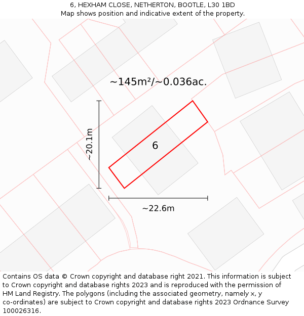 6, HEXHAM CLOSE, NETHERTON, BOOTLE, L30 1BD: Plot and title map