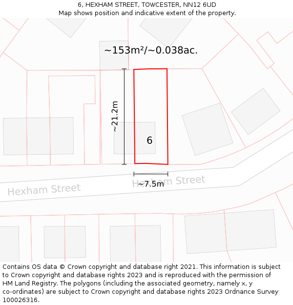 6, HEXHAM STREET, TOWCESTER, NN12 6UD: Plot and title map