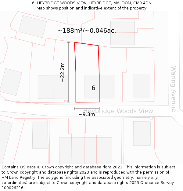 6, HEYBRIDGE WOODS VIEW, HEYBRIDGE, MALDON, CM9 4DN: Plot and title map