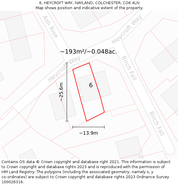 6, HEYCROFT WAY, NAYLAND, COLCHESTER, CO6 4LN: Plot and title map