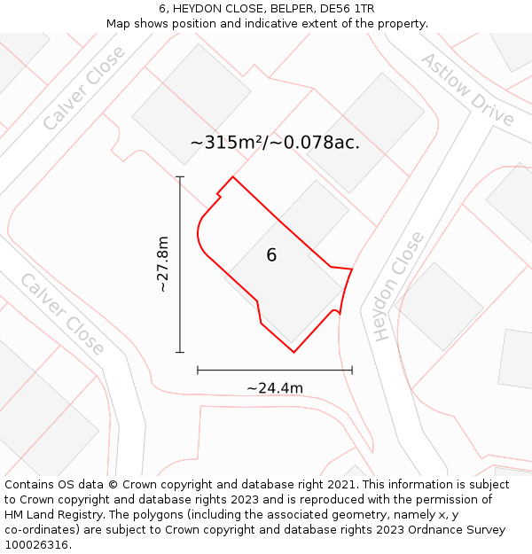6, HEYDON CLOSE, BELPER, DE56 1TR: Plot and title map