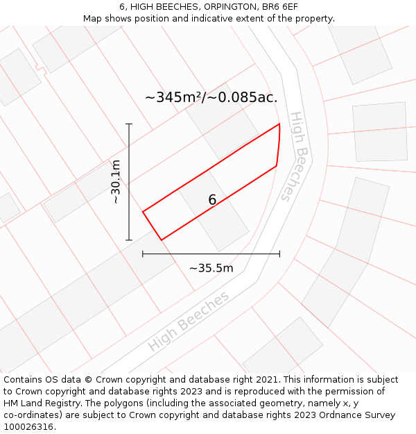 6, HIGH BEECHES, ORPINGTON, BR6 6EF: Plot and title map