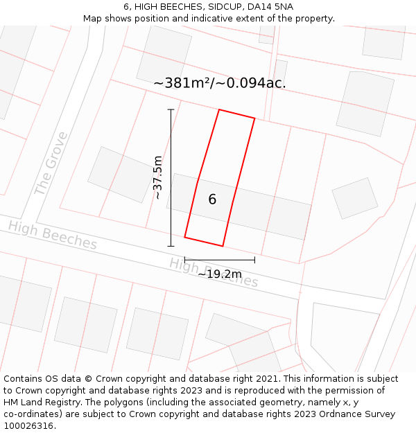 6, HIGH BEECHES, SIDCUP, DA14 5NA: Plot and title map