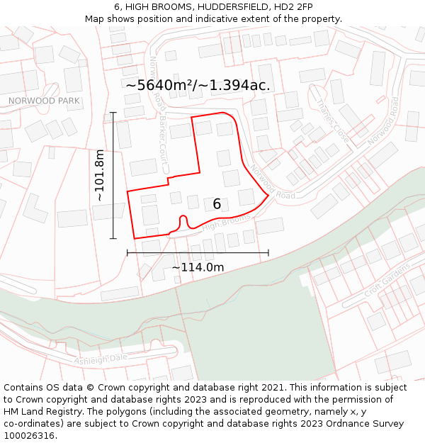 6, HIGH BROOMS, HUDDERSFIELD, HD2 2FP: Plot and title map