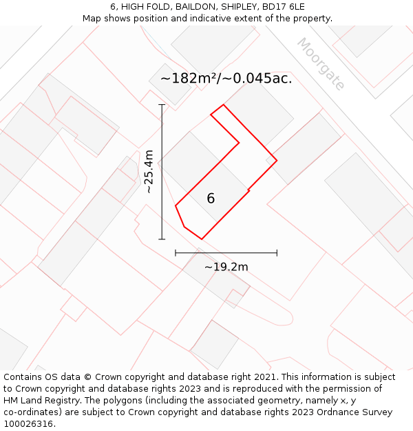 6, HIGH FOLD, BAILDON, SHIPLEY, BD17 6LE: Plot and title map