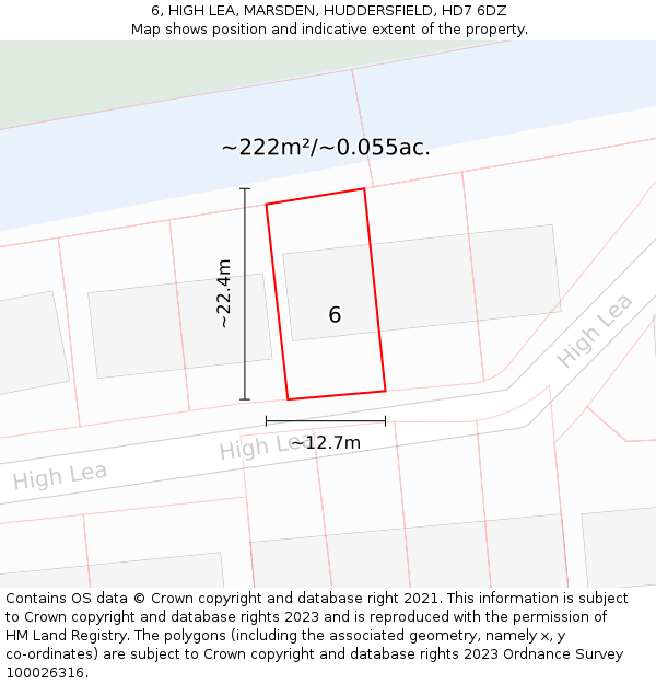 6, HIGH LEA, MARSDEN, HUDDERSFIELD, HD7 6DZ: Plot and title map