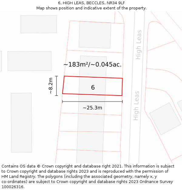 6, HIGH LEAS, BECCLES, NR34 9LF: Plot and title map