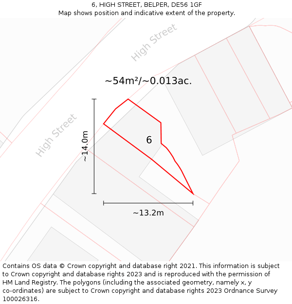 6, HIGH STREET, BELPER, DE56 1GF: Plot and title map