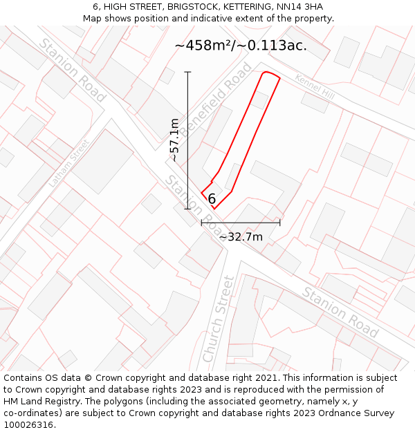 6, HIGH STREET, BRIGSTOCK, KETTERING, NN14 3HA: Plot and title map