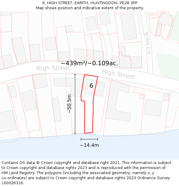 6, HIGH STREET, EARITH, HUNTINGDON, PE28 3PP: Plot and title map