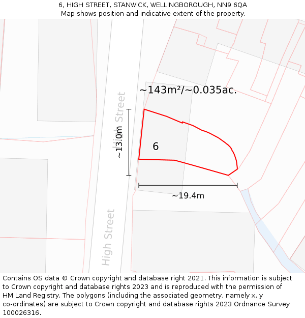 6, HIGH STREET, STANWICK, WELLINGBOROUGH, NN9 6QA: Plot and title map
