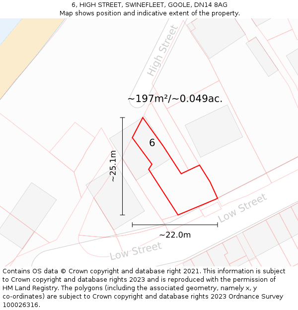 6, HIGH STREET, SWINEFLEET, GOOLE, DN14 8AG: Plot and title map