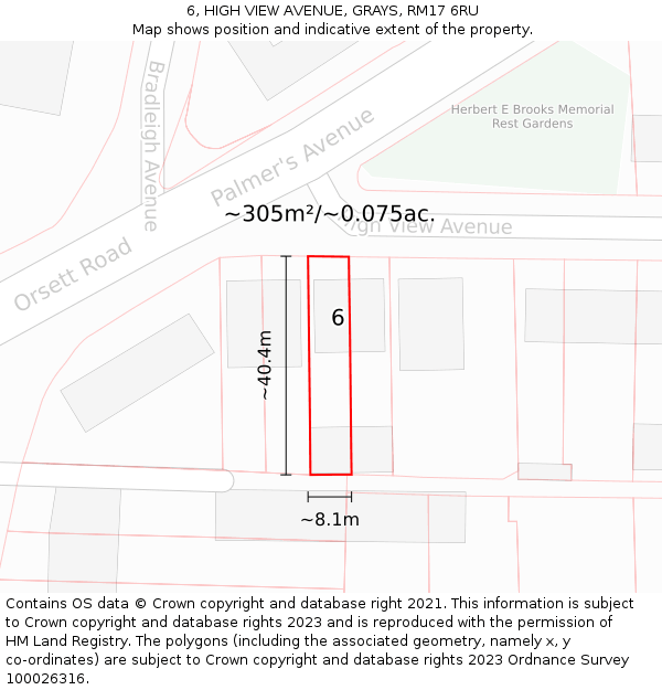 6, HIGH VIEW AVENUE, GRAYS, RM17 6RU: Plot and title map