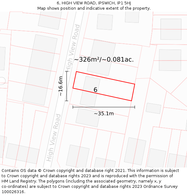 6, HIGH VIEW ROAD, IPSWICH, IP1 5HJ: Plot and title map