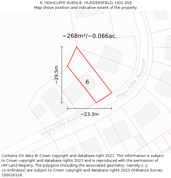 6, HIGHCLIFFE AVENUE, HUDDERSFIELD, HD2 2NS: Plot and title map