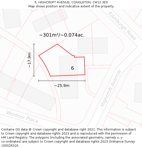 6, HIGHCROFT AVENUE, CONGLETON, CW12 3ES: Plot and title map