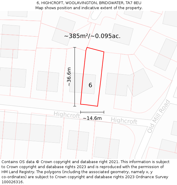 6, HIGHCROFT, WOOLAVINGTON, BRIDGWATER, TA7 8EU: Plot and title map