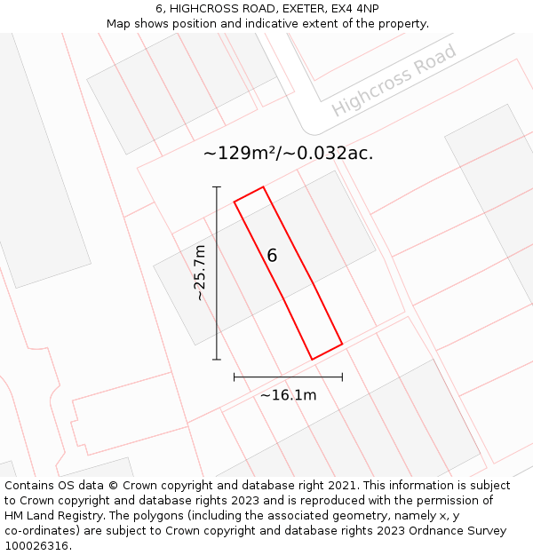 6, HIGHCROSS ROAD, EXETER, EX4 4NP: Plot and title map