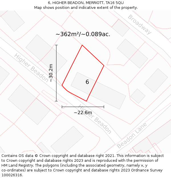6, HIGHER BEADON, MERRIOTT, TA16 5QU: Plot and title map