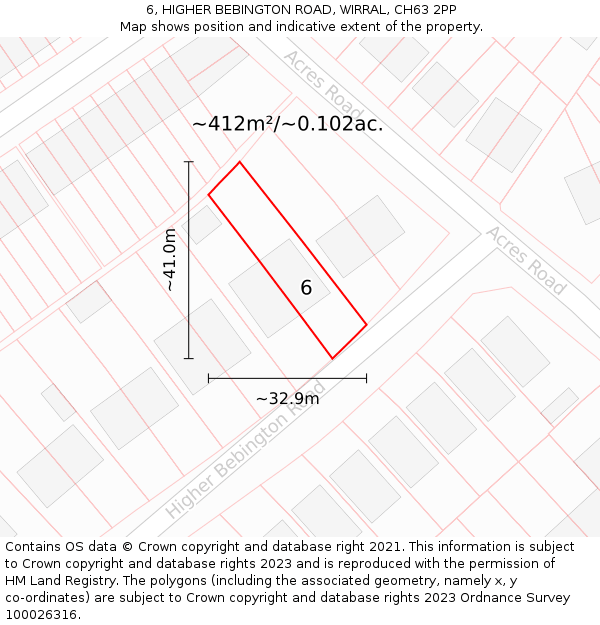 6, HIGHER BEBINGTON ROAD, WIRRAL, CH63 2PP: Plot and title map