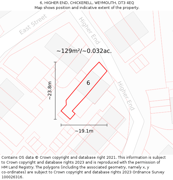 6, HIGHER END, CHICKERELL, WEYMOUTH, DT3 4EQ: Plot and title map