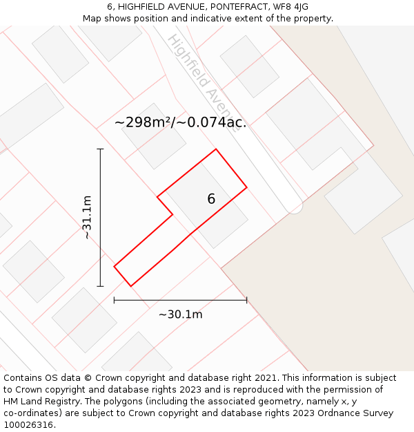 6, HIGHFIELD AVENUE, PONTEFRACT, WF8 4JG: Plot and title map