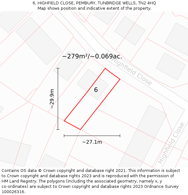 6, HIGHFIELD CLOSE, PEMBURY, TUNBRIDGE WELLS, TN2 4HQ: Plot and title map