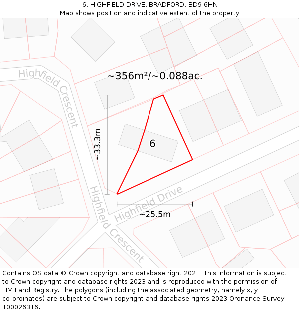 6, HIGHFIELD DRIVE, BRADFORD, BD9 6HN: Plot and title map